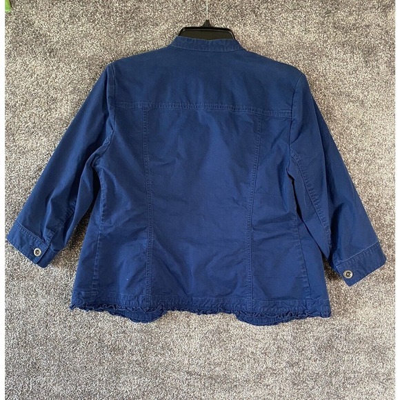 Chicos Jacket Womens Size 1 (Medium) Blue Blazer Ruffle Open Front Preppy - Picture 2 of 13